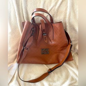 Valentino Authentic XL Cognac Embossed Leather tote